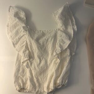 White Eyelet Ruffle Sleeve Top